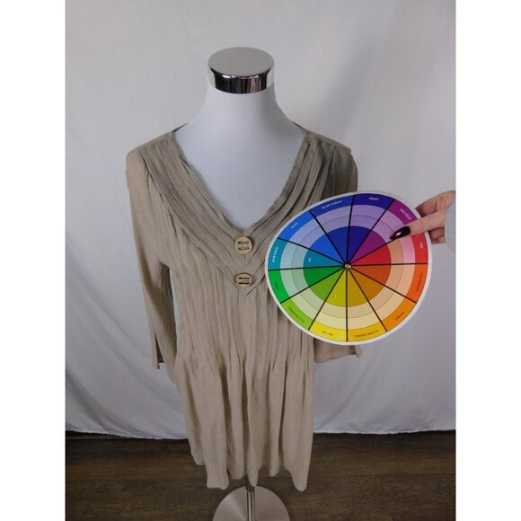 Indigo Soul Beige Crinkle Tunic Top S - V-Neck 3/4 Sleeve Boho - Excellent - Picture 10 of 12